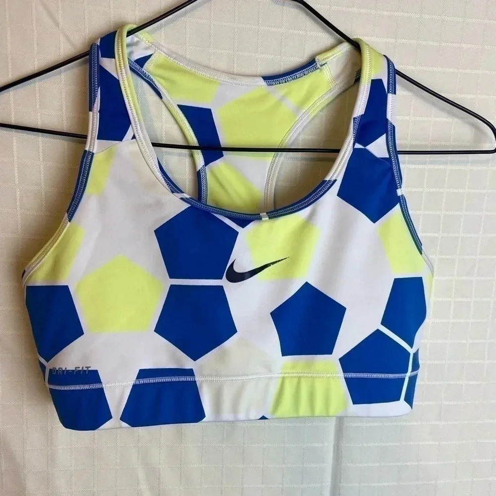 Womens NIKE geometric SPORTS BRA BLUE/BLACK/WHITE/ Yellow  IN COLOR